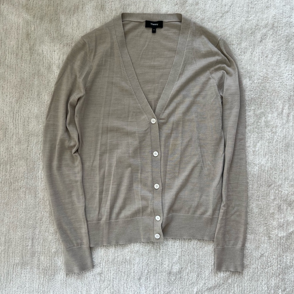 Theory Women's Beige Cardigan Sweater